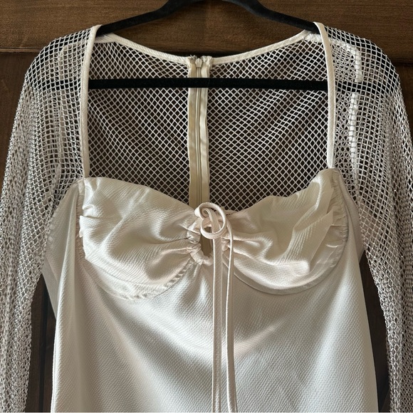 Rare London Diamante Long Sleeve Satin & Mesh Cocktail Minidress - Picture 3 of 6